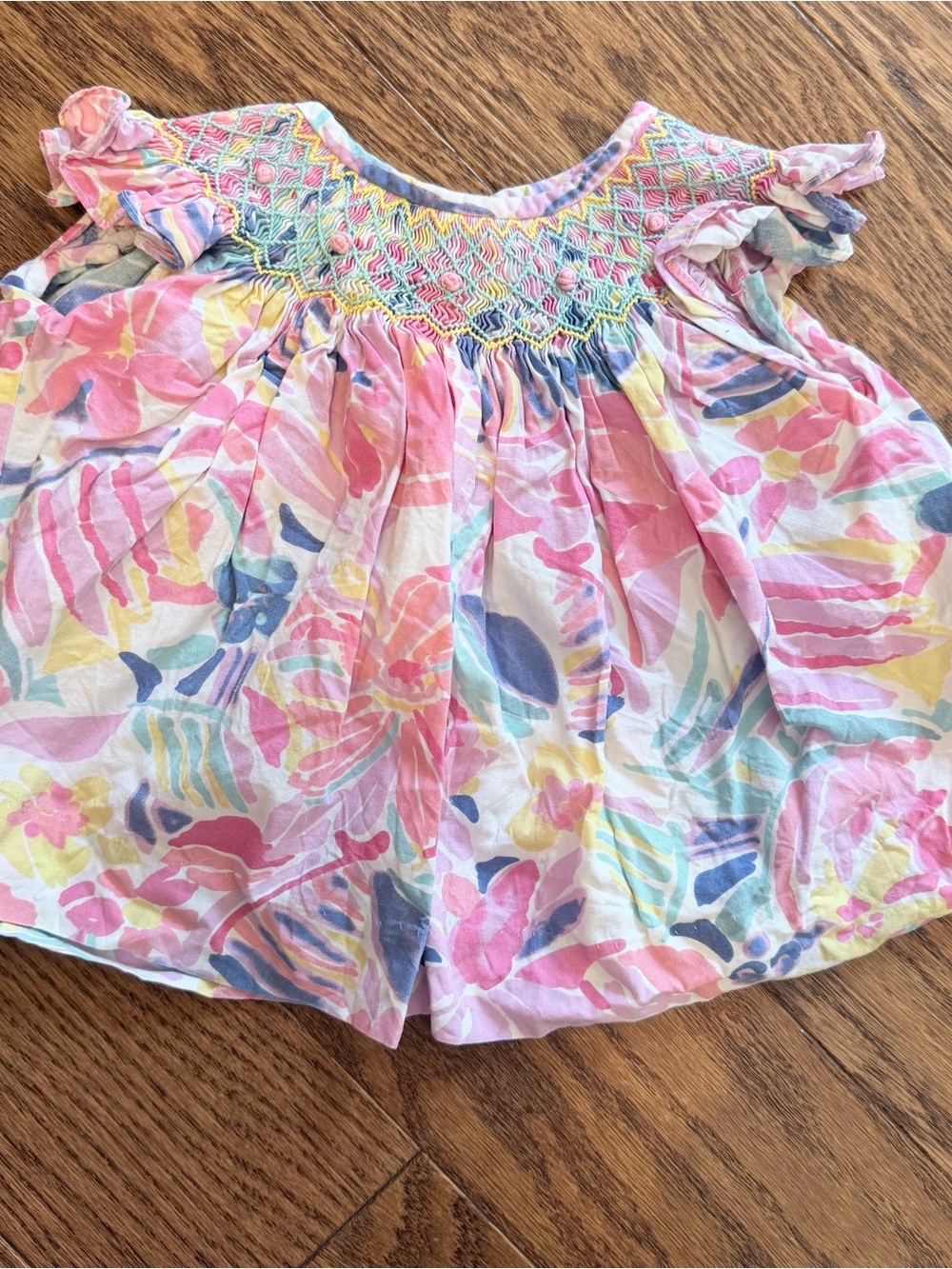 Smocked Flutter-Sleeve Floral Blouse - Pink Multi